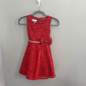 Bonnie Jean Girls Dress Red Lace Dress With Bow Size 7